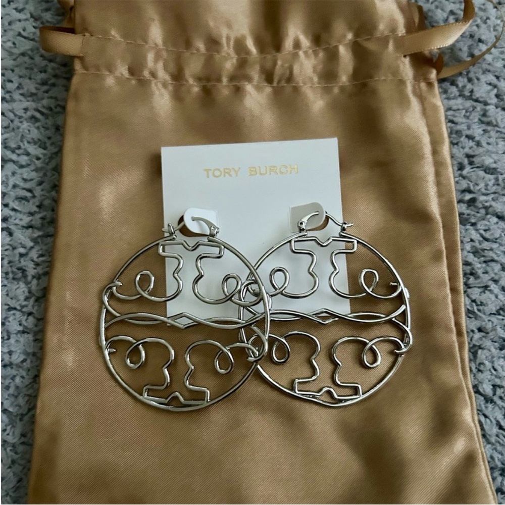 Tory Burch Silver Hoop Earrings NWOT
